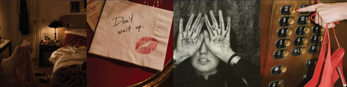 Collage of artwork, books and interior details