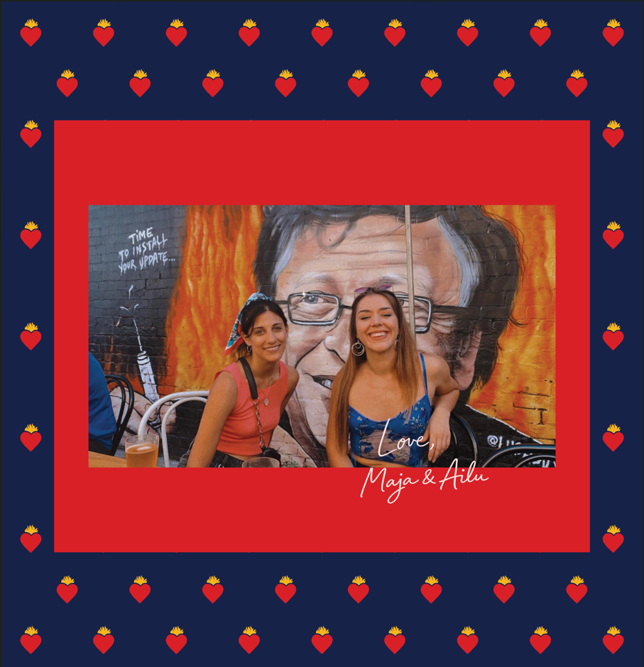 Miss Sparkle founders pictured in a red and blue decorative frame